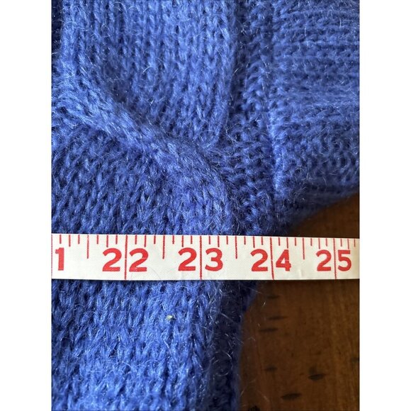 Karen Scott Blue Cable Knit V-neck Sweater Size Medium Angora Shoulder Pads - Picture 5 of 6